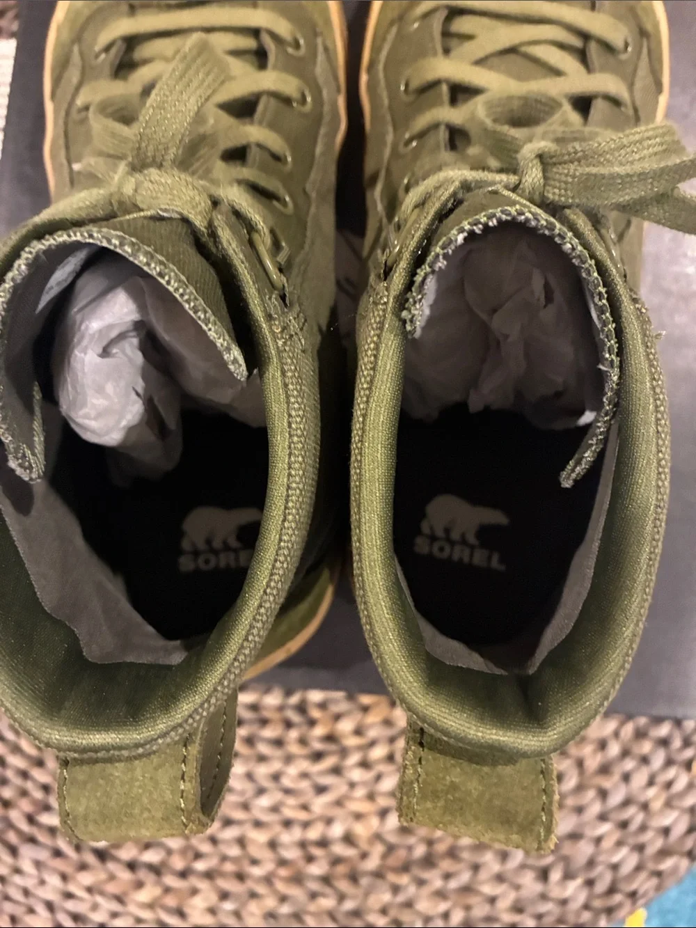 Sorel Olive Green High-Top Sneakers with Tan Sole